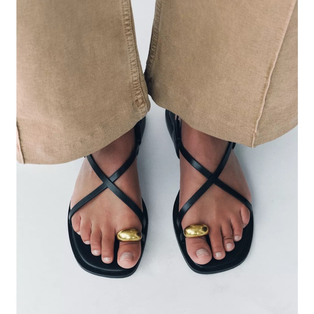 Zara Black and Gold Sandals NWOT